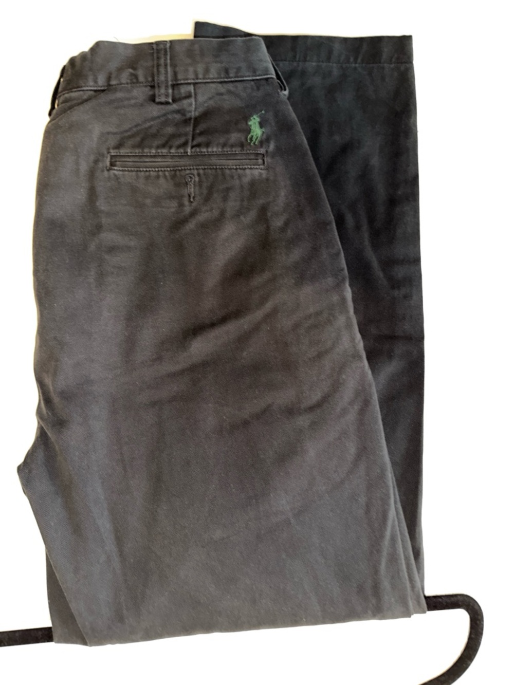 Ralph Lauren Black Chino Pants with Green Pony Embroidery